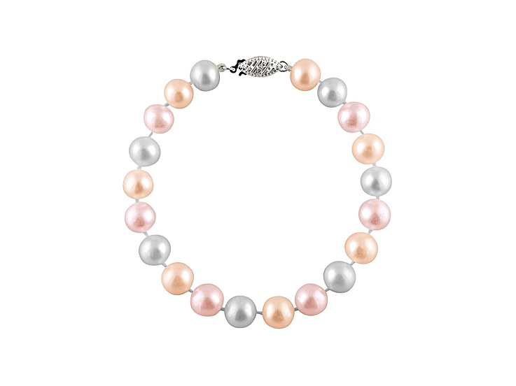 11-11.5mm Multi-Color Cultured Freshwater Pearl 14k White Gold Line Bracelet