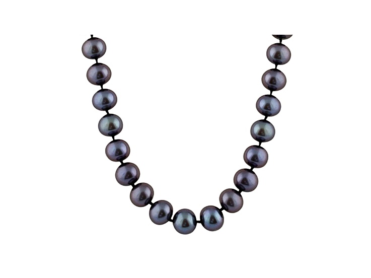11-11.5mm Black Cultured Freshwater Pearl 14k White Gold Strand Necklace