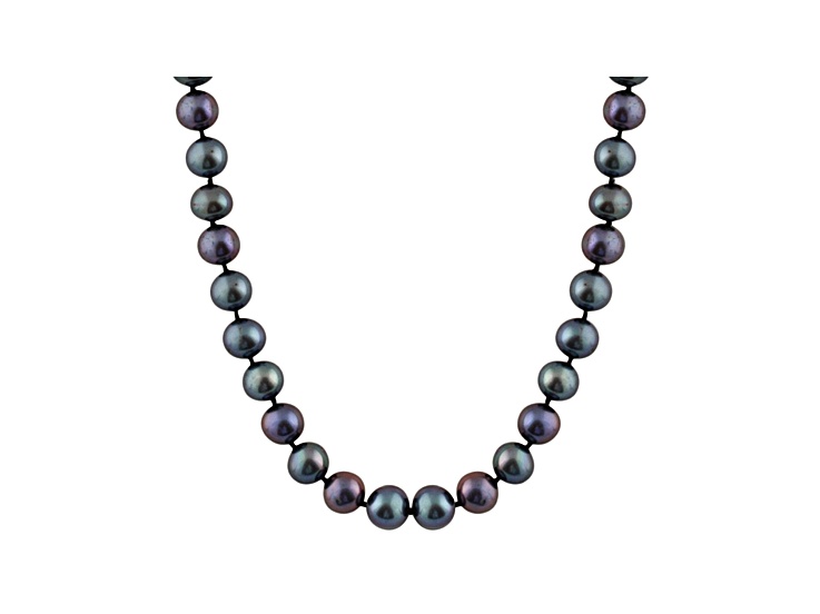 11-11.5mm Black Cultured Freshwater Pearl Sterling Silver Strand Necklace