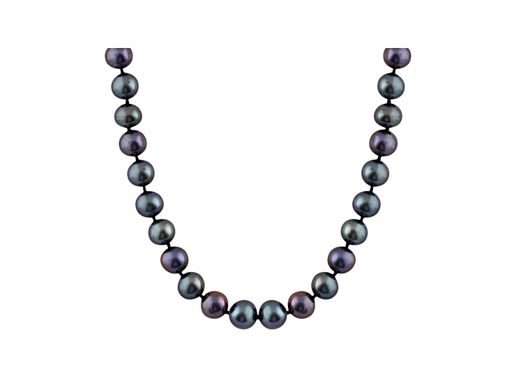 11-11.5mm Black Cultured Freshwater Pearl 14k White Gold Strand Necklace