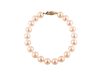 Picture of 10-10.5mm Pink Cultured Freshwater Pearl 14k Yellow Gold Line Bracelet