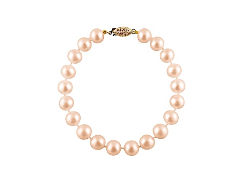 10-10.5mm Pink Cultured Freshwater Pearl 14k Yellow Gold Line Bracelet