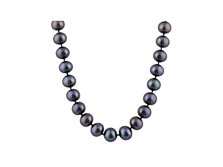 10-10.5mm Black Cultured Freshwater Pearl 14k White Gold Strand Necklace