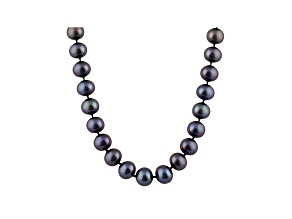 10-10.5mm Black Cultured Freshwater Pearl 14k White Gold Strand Necklace