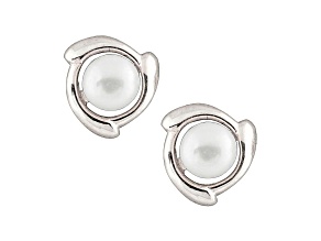 7-7.5mm White Cultured Freshwater Pearl 14k White Gold Earrings