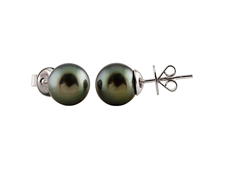 9-9.5mm Cultured Tahitian Pearl 14k White Gold Stud Earrings
