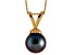 8-8.5mm Black Cultured Freshwater Pearl 14k Yellow Gold Pendant With Chain