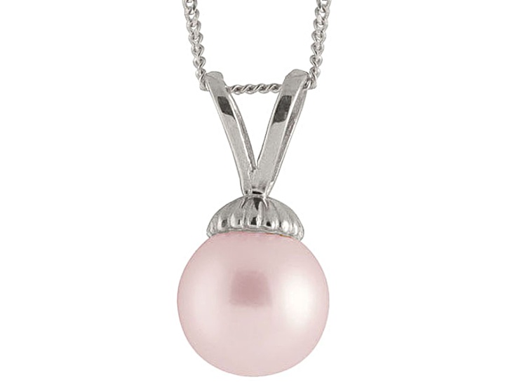 8-8.5mm Pink Cultured Freshwater Pearl Sterling Silver Pendant With Chain