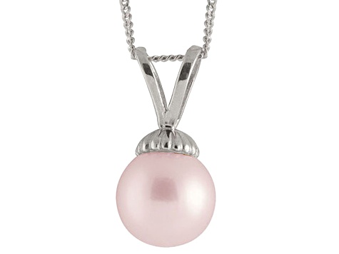 8-8.5mm Pink Cultured Freshwater Pearl Sterling Silver Pendant With Chain