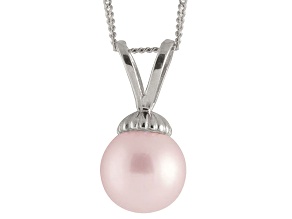 8-8.5mm Pink Cultured Freshwater Pearl Sterling Silver Pendant With Chain