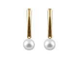 5.5-6.5mm White Cultured Freshwater Pearl 14k Yellow Gold Shield Earrings