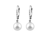 8-8.5mm Cultured Freshwater Pearl Diamond 14k White Gold Leverback Earrings