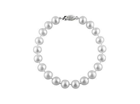 9-9.5mm White Cultured Freshwater Pearl 14k White Gold Line Bracelet 8 inches