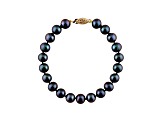 9-9.5mm Black Cultured Freshwater Pearl 14k Yellow Gold Line Bracelet 8 inches