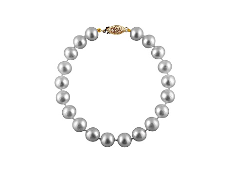 Platinum Cultured Freshwater Pearl 14k Yellow Gold Bracelet