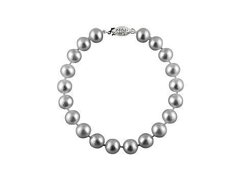 9-9.5mm Silver Cultured Freshwater Pearl 14k White Gold Line Bracelet 8 inches