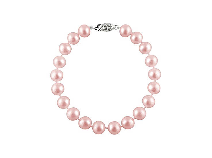 9-9.5mm Purple Cultured Freshwater Pearl 14k White Gold Line Bracelet
