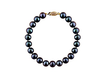 Picture of 9-9.5mm Black Cultured Freshwater Pearl 14k Yellow Gold Line Bracelet