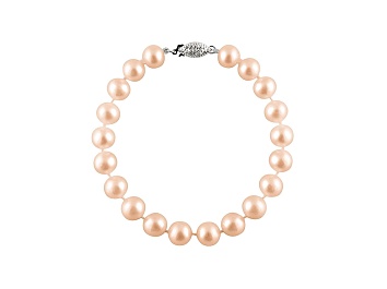 Picture of 9-9.5mm Pink Cultured Freshwater Pearl Rhodium Over Sterling Silver Line Bracelet