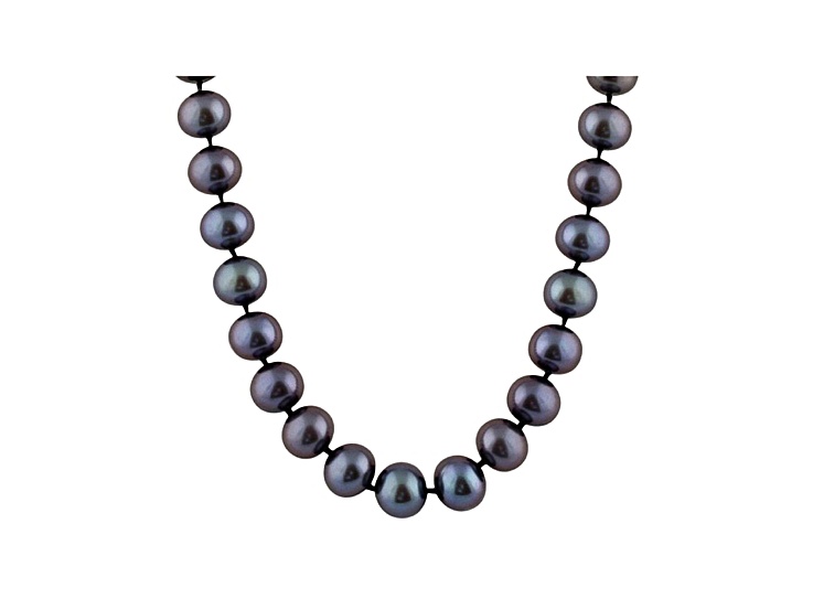 9-9.5mm Black Cultured Freshwater Pearl 14k Yellow Gold Strand Necklace