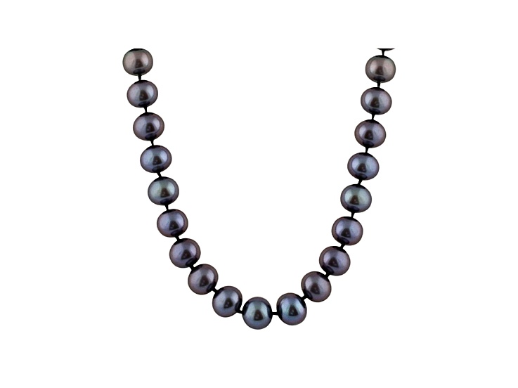 9-9.5mm Black Cultured Freshwater Pearl Sterling Silver Strand Necklace