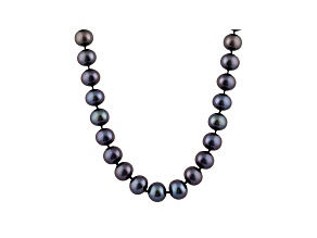 9-9.5mm Black Cultured Freshwater Pearl Sterling Silver Strand Necklace
