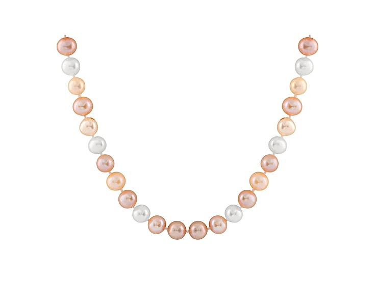 9-9.5mm Multi-Color Cultured Freshwater Pearl Sterling Silver Strand Necklace