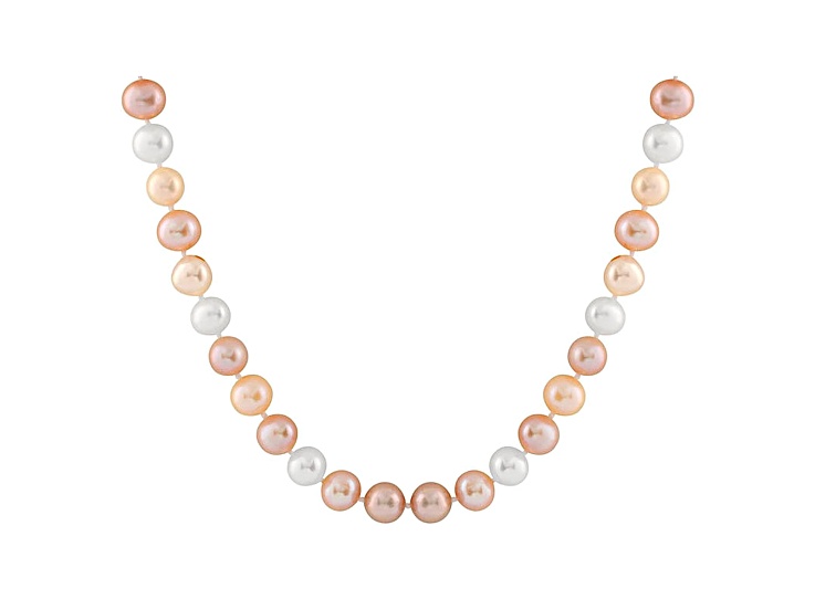 9-9.5mm Multi-Color Cultured Freshwater Pearl 14k Yellow Gold Strand Necklace