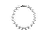 8-8.5mm White Cultured Freshwater Pearl Rhodium Over Sterling Silver Line Bracelet 8 inches