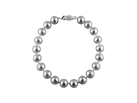 8-8.5mm Silver Cultured Freshwater Pearl 14k White Gold Line Bracelet 8 inches