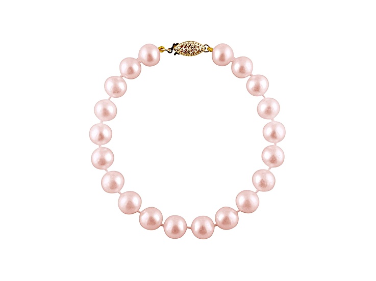 8-8.5mm Purple Cultured Freshwater Pearl 14k Yellow Gold Line Bracelet