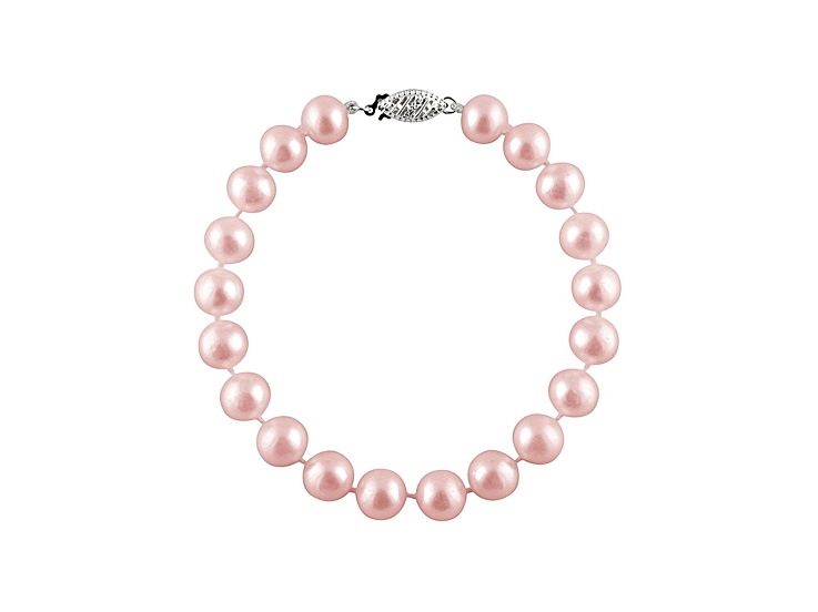 8-8.5mm Purple Cultured Freshwater Pearl 14k White Gold Line Bracelet