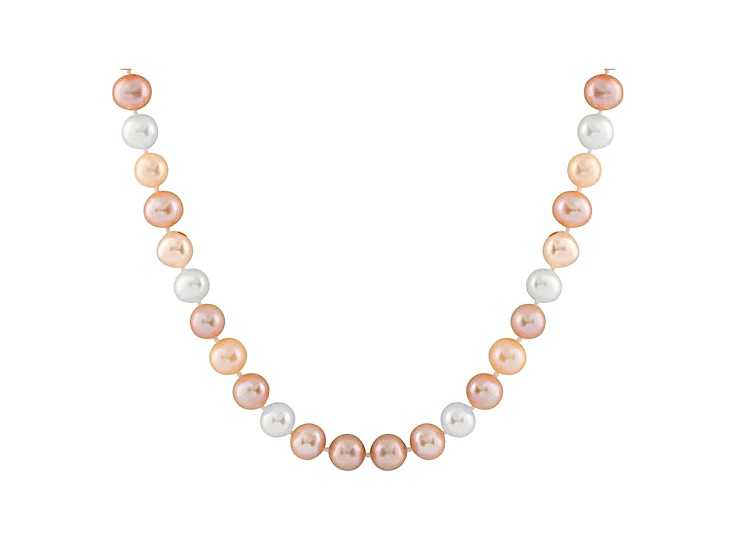 8-8.5mm Multi-Color Cultured Freshwater Pearl Sterling Silver Strand Necklace