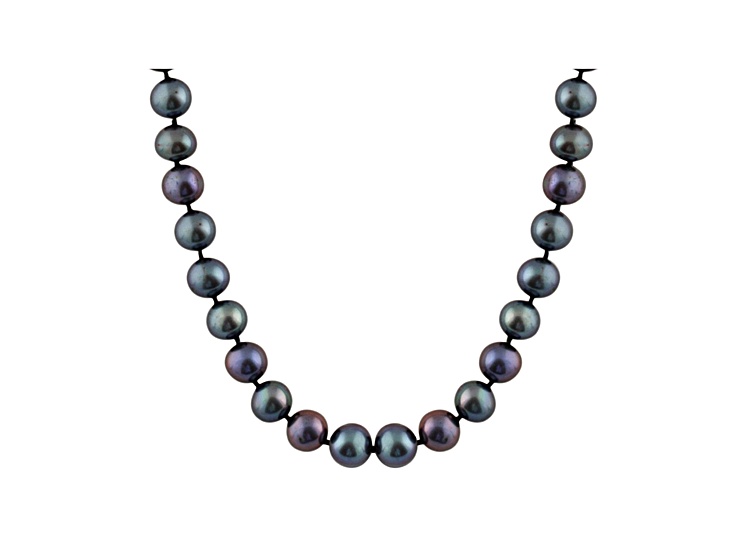 8-8.5mm Black Cultured Freshwater Pearl Rhodium Over Sterling Silver Strand Necklace