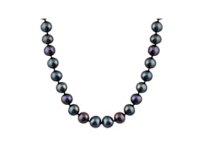 8-8.5mm Black Cultured Freshwater Pearl Sterling Silver Strand Necklace