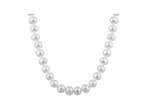 8-8.5mm White Cultured Freshwater Pearl 14k White Gold Strand Necklace 16 inches