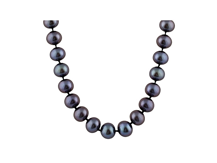 8-8.5mm Black Cultured Freshwater Pearl Sterling Silver Strand Necklace