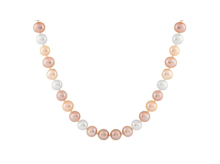 8-8.5mm Multi-Color Cultured Freshwater Pearl 14k White Gold Strand Necklace