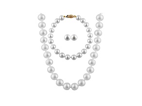 7-7.5mm White Cultured Freshwater Pearl 14k Yellow Gold Jewelry Set