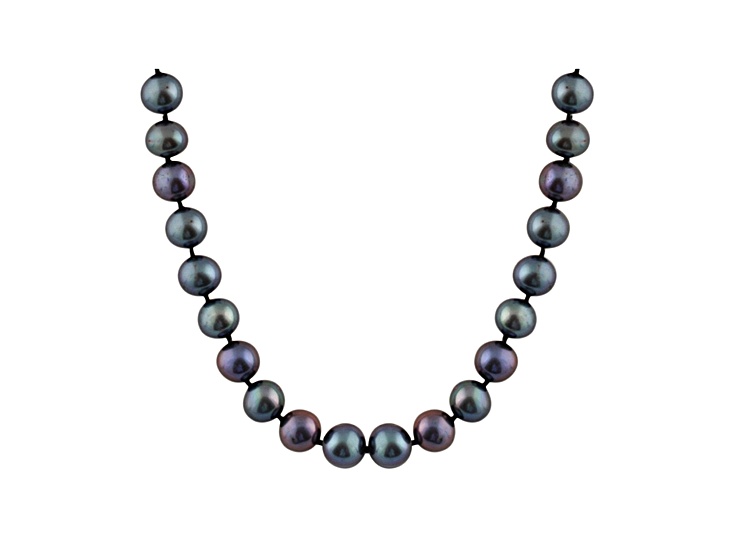 8-8.5mm Black Cultured Freshwater Pearl Sterling Silver Strand Necklace
