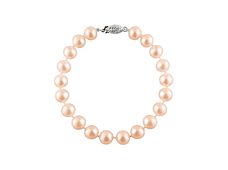7-7.5mm Pink Cultured Freshwater Pearl 14k White Gold Line Bracelet 8 inches