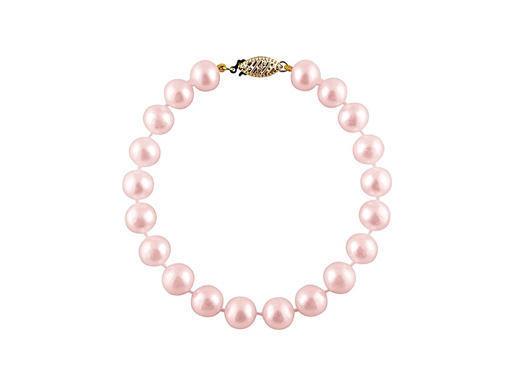 7-7.5mm Purple Cultured Freshwater Pearl 14k Yellow Gold Line Bracelet 7.25 inches