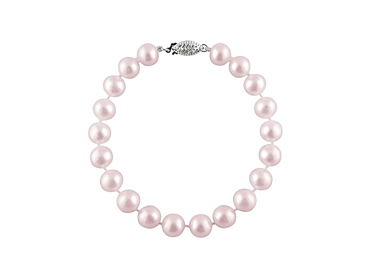 7-7.5mm Purple Cultured Freshwater Pearl Sterling Silver Line Bracelet 8 inches