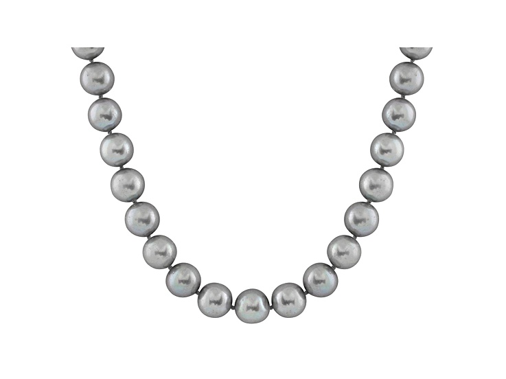 7-7.5mm Silver Cultured Freshwater Pearl 14k Yellow Gold Strand Necklace