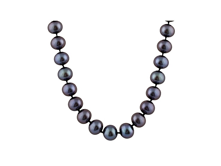 7-7.5mm Black Cultured Freshwater Pearl Sterling Silver Strand Necklace