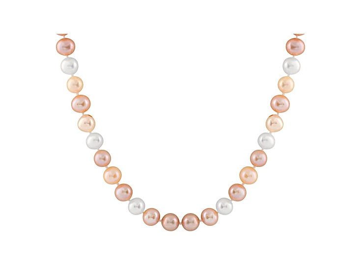 7-7.5mm Multi-Color Cultured Freshwater Pearl Sterling Silver Strand Necklace