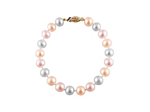 6-6.5mm Multi-Color Cultured Freshwater Pearl 14k Yellow Gold Line Bracelet