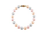6-6.5mm Multi-Color Cultured Freshwater Pearl 14k Yellow Gold Line Bracelet