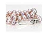 6-6.5mm Purple Cultured Freshwater Pearl Rhodium Over Sterling Silver Line Bracelet 7.25 inches