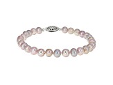 6-6.5mm Purple Cultured Freshwater Pearl Rhodium Over Sterling Silver Line Bracelet 7.25 inches